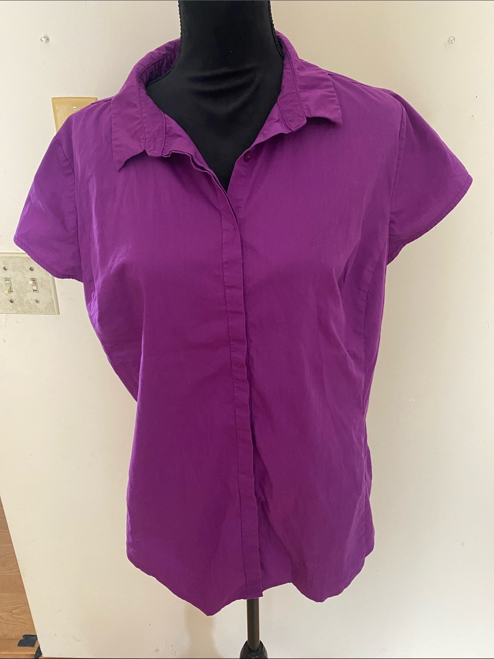 Worthington Stretch Purple Short Sleeve Button Down Blouse Top XL